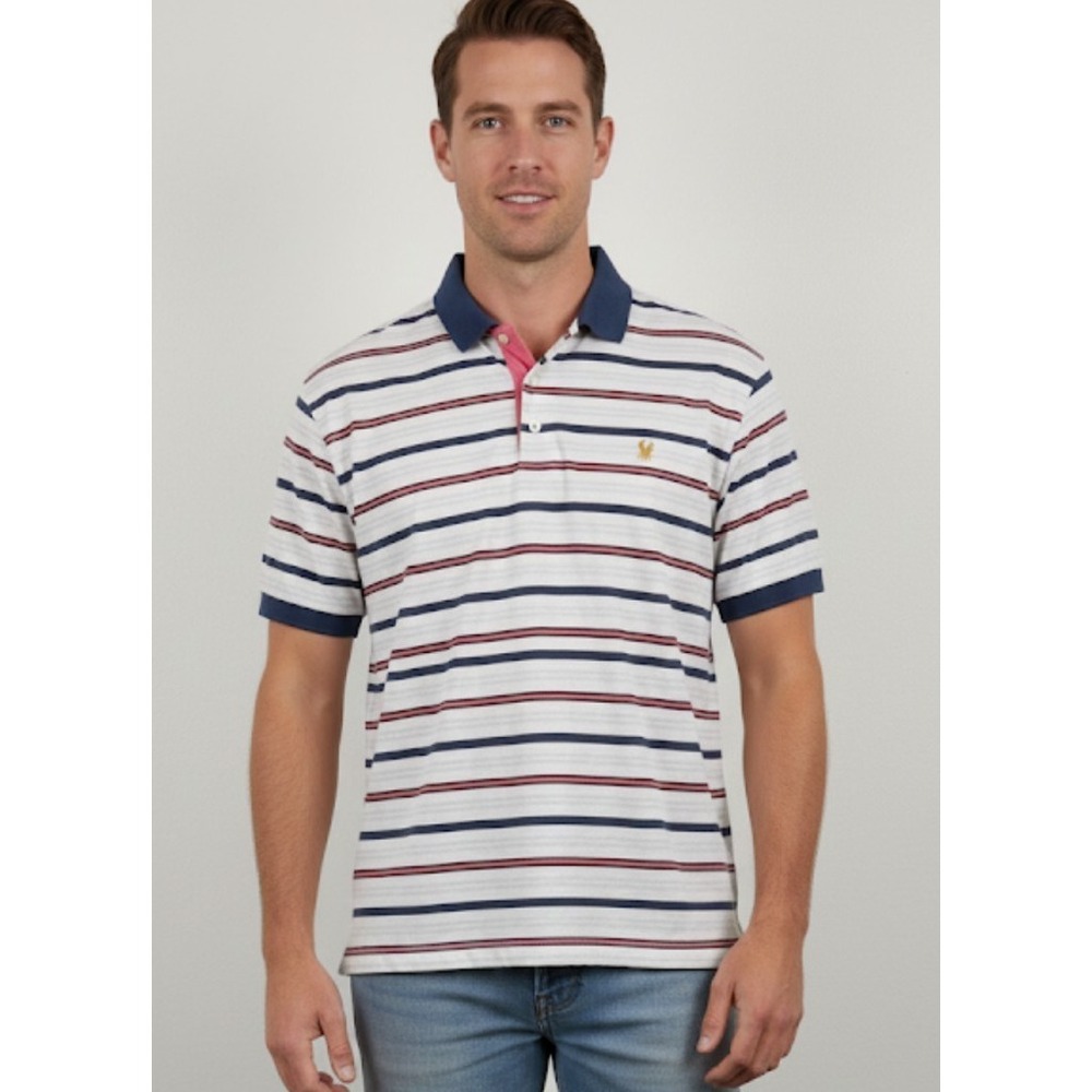Brooks Brothers St. Andrew Links White‎ stripe Polo Logo Shirt Cotton M Golf 136